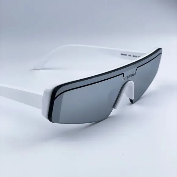 NEW Balenciaga BB0003S 002 White Silver Grey Mirrored Unisex Sunglasses